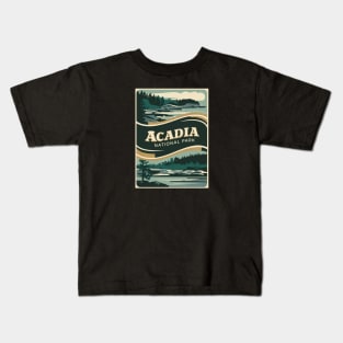 Acadia National Park Maine Retro Poster Kids T-Shirt